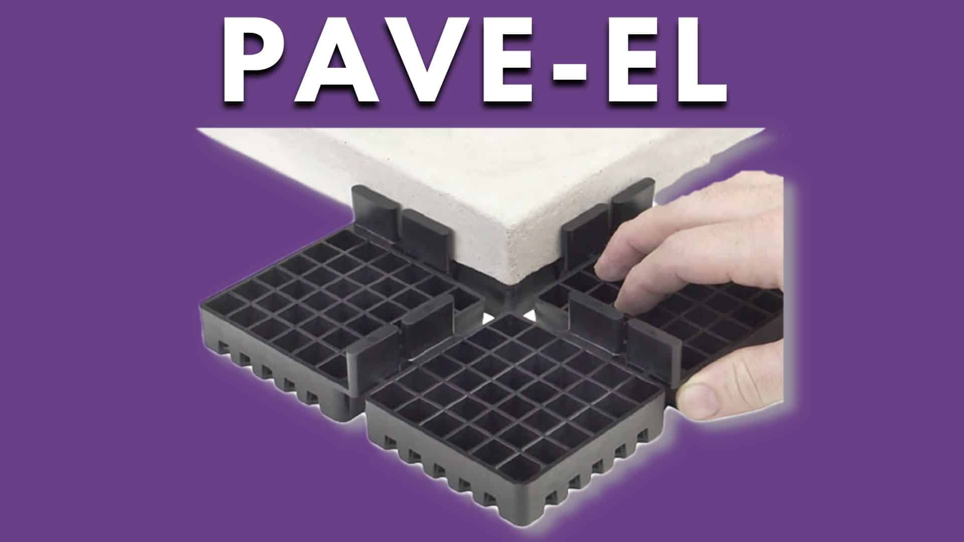 Adjustable PAVE-EL Pedestal system manufactured by Envirospec Inc stacked under stone paver
